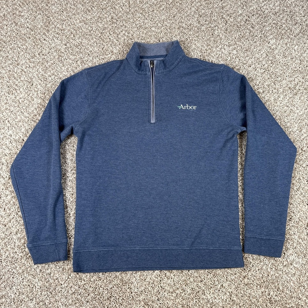 Johnnie-O Quarter Zip Sweater Mens Medium Blue Arbor Logo Pullover Knit